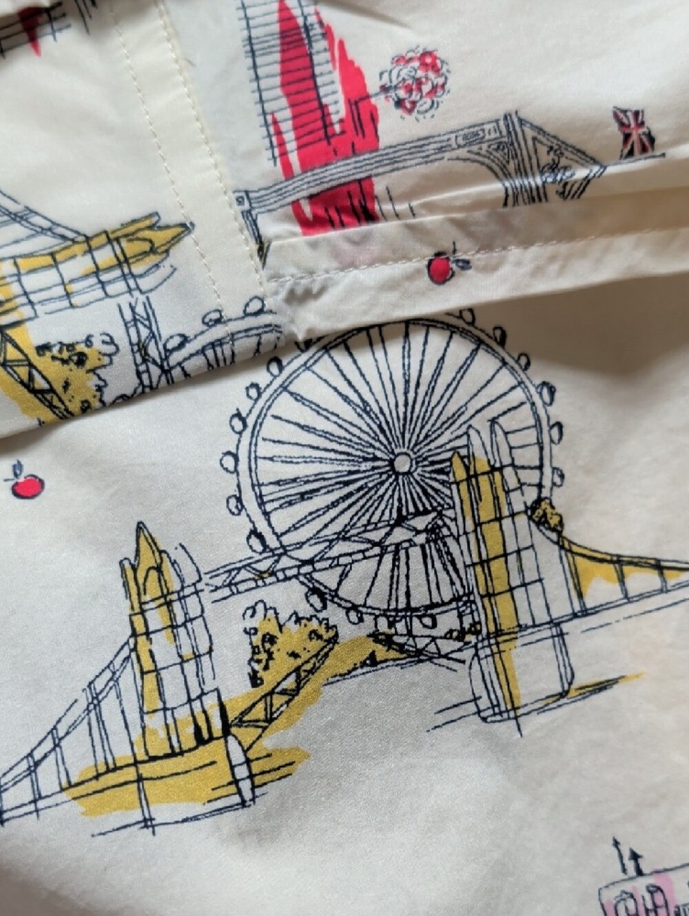 Anglophile Cream Cityscape Print Button-Up Shirt Big Ben London Eye Toile - Picture 5 of 15